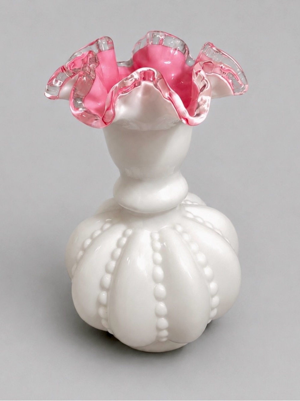 Fenton Peach Crest Vintage melon vase.